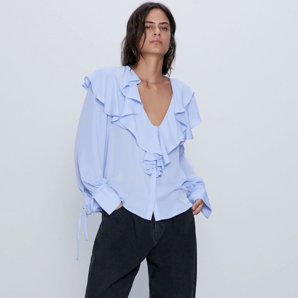 NWT Zara Tied Ruffled Blouse - Picture 1 of 8